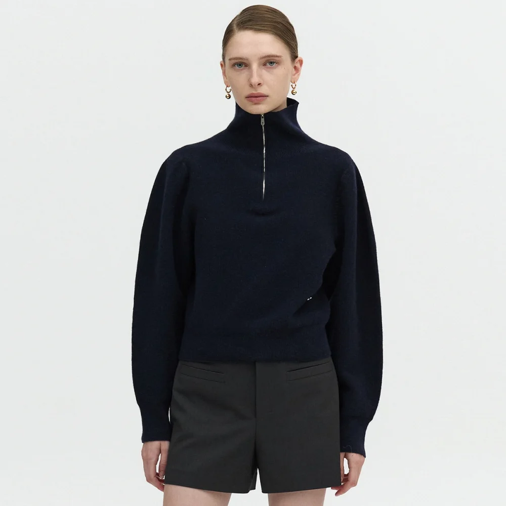 WHOLE GARMENT HIGH NECK ZIP-UP_NAVY