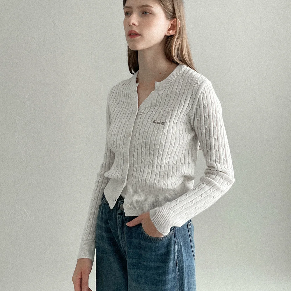 Wool Y-neck knit cardigan