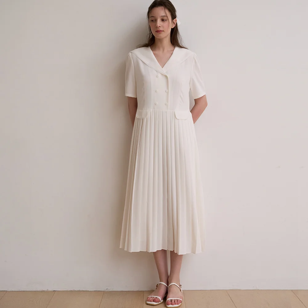 Sailor lace pleated dress - Ivory