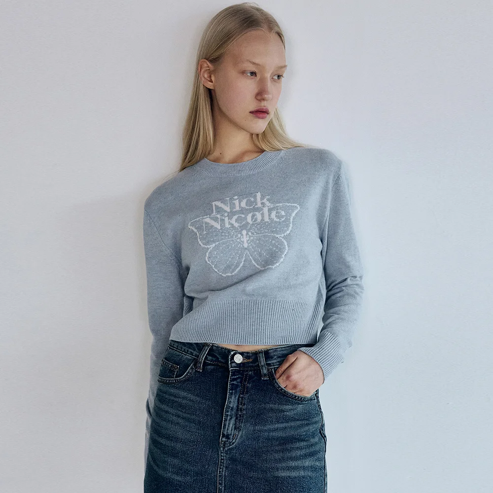 CASHMERE BUTTERFLY SIGNATURE CROP KNIT_SKY BLUE