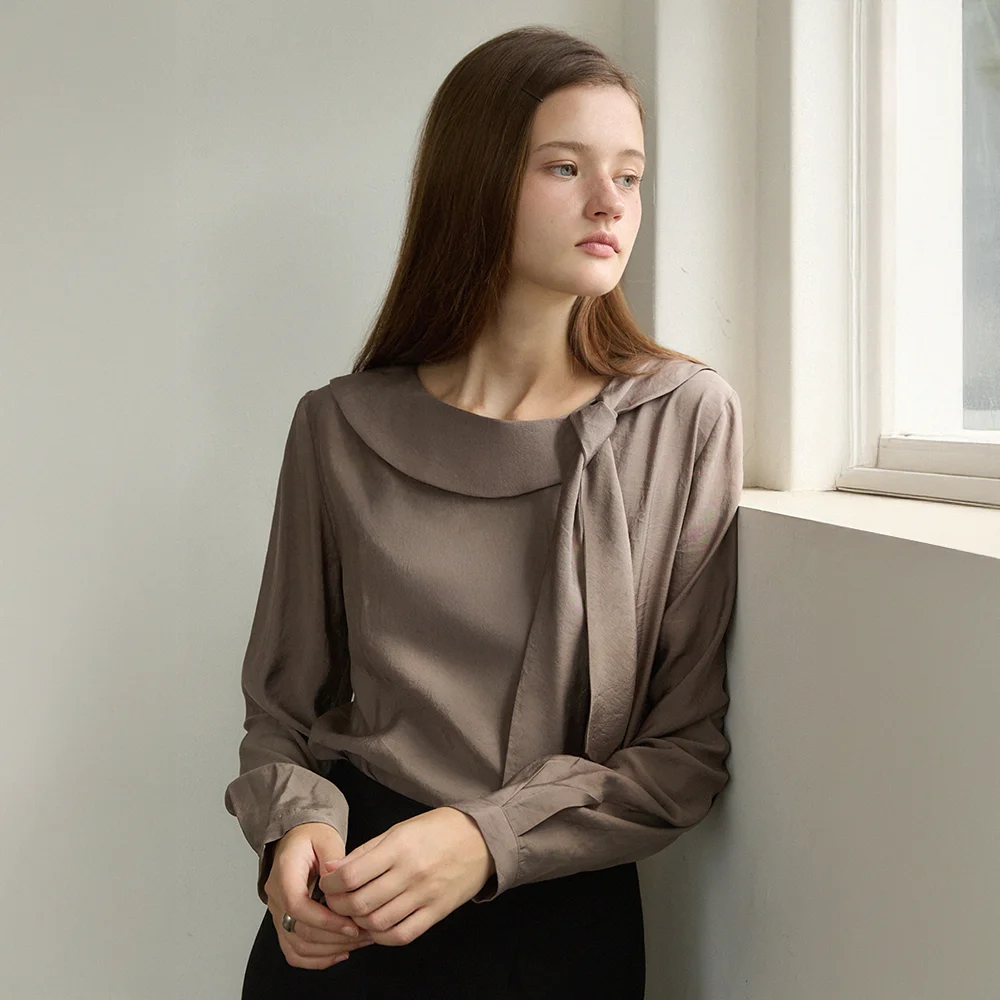 Round tie ribbon blouse - moca