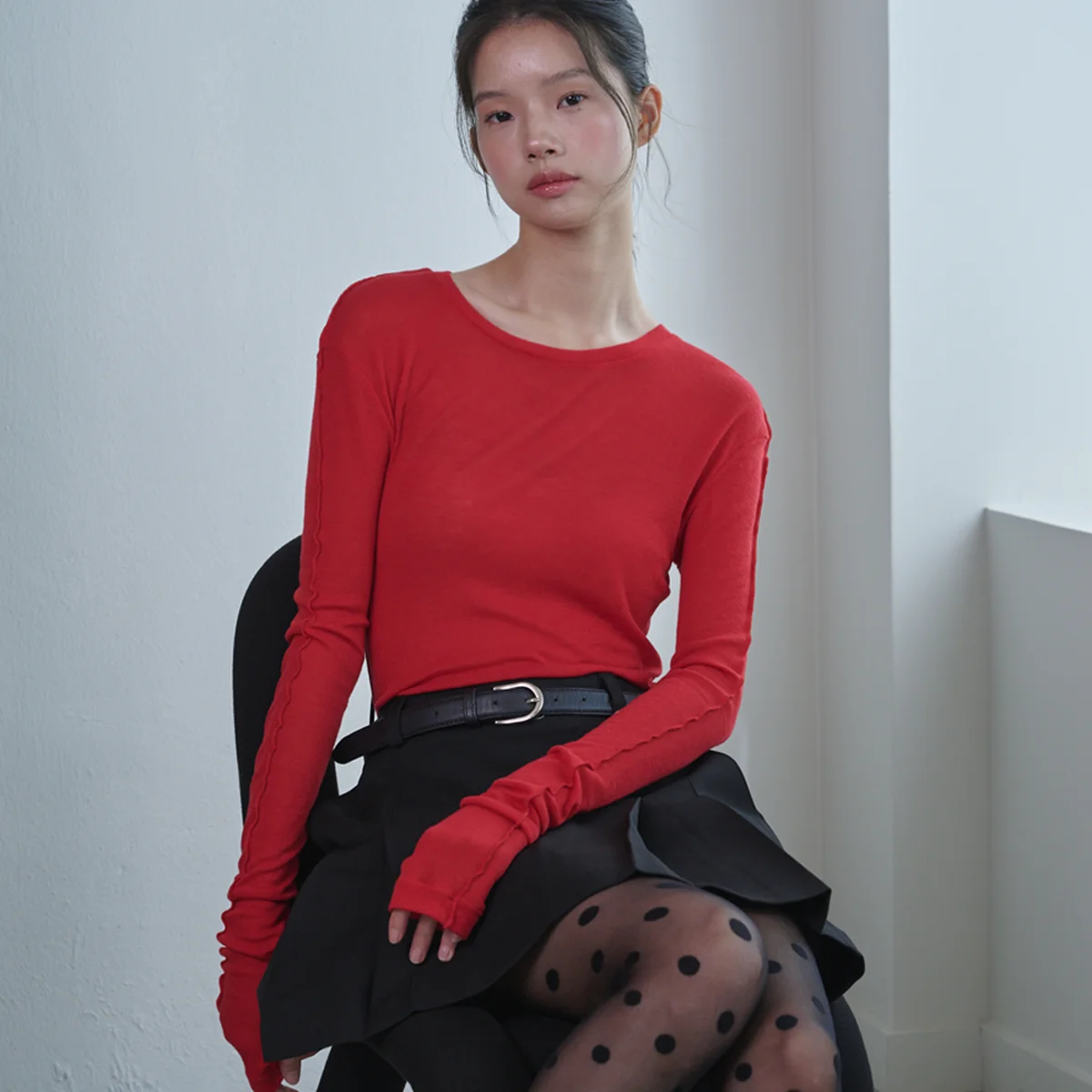 See-Through Wool Jersey T-shirt_Red