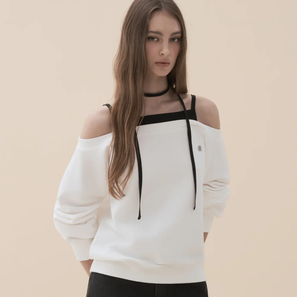 Rhea String Off Shoulder Sweatshirt - White