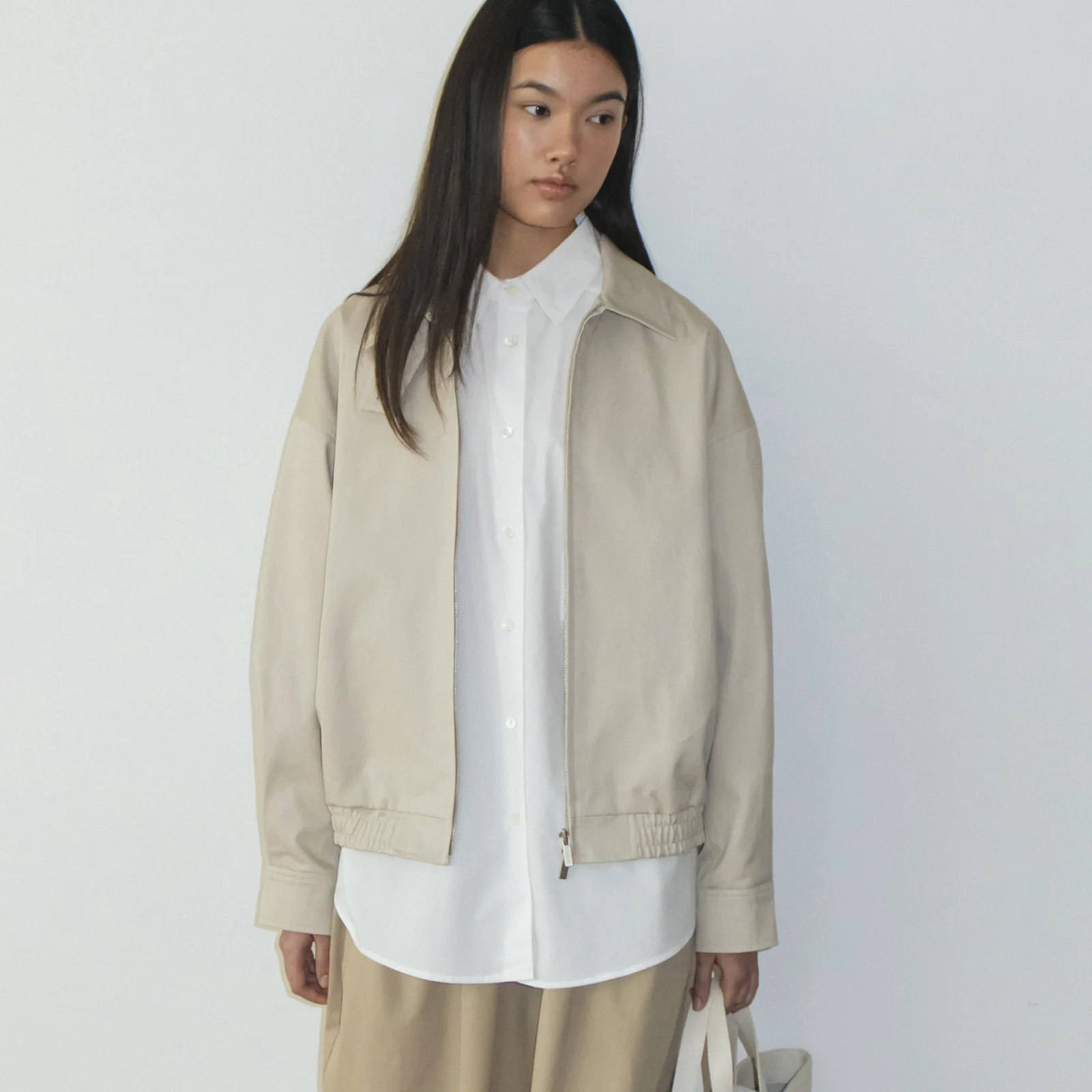 Cotton Bomber Jacket (Beige)