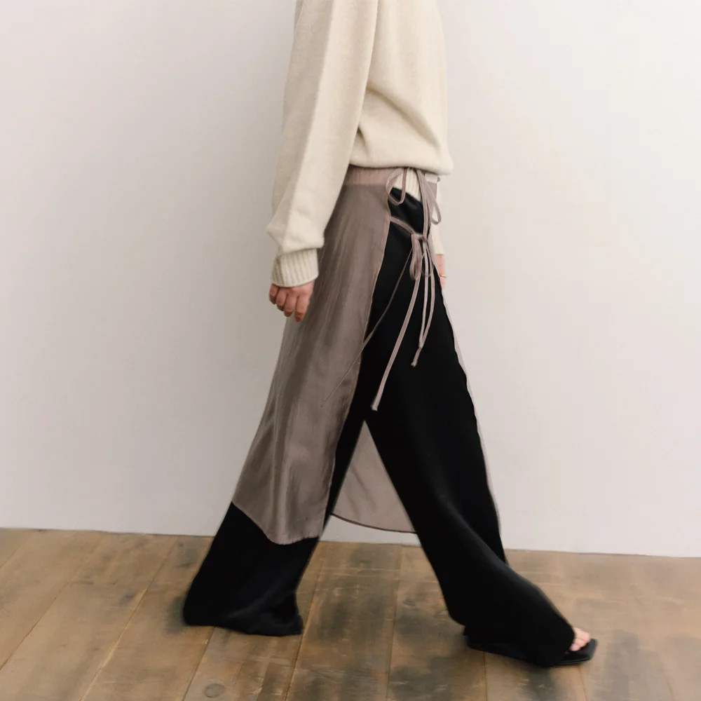 LAYERED PIECE WRAP SKIRT_TAUPE GREY