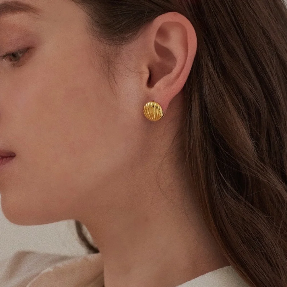 Round Shell Earrings(18k Gold Plated)