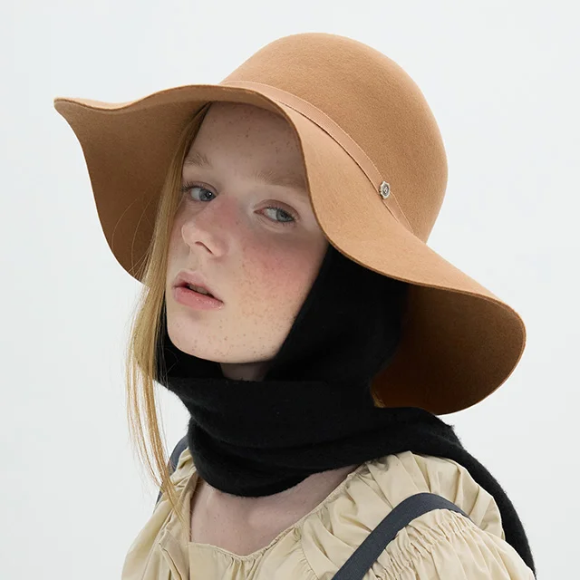 Knit Muffler Flare Hat - Camel Beige