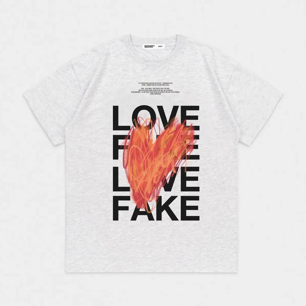 LOVE X FAKE GRAPHIC T-SHIRTS (LIGHT GREY)
