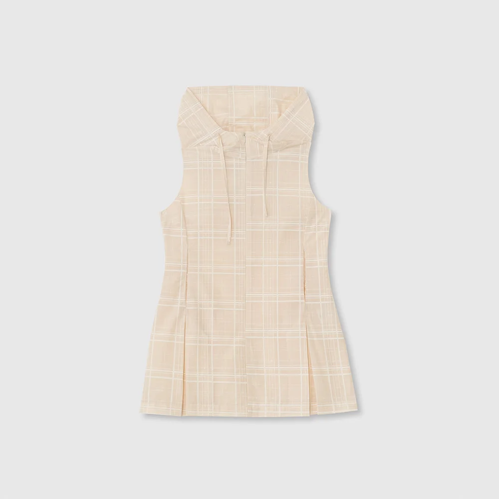 Nylon tartan hoodie (Beige)