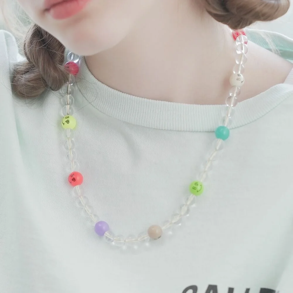 Bold clear ball smile Necklace 醒目 透明球 Kitsch 笑臉 點綴 頸鏈