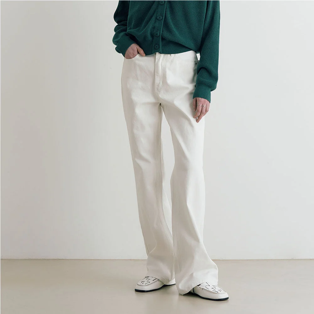 Signature logo straight fit denim pants - white