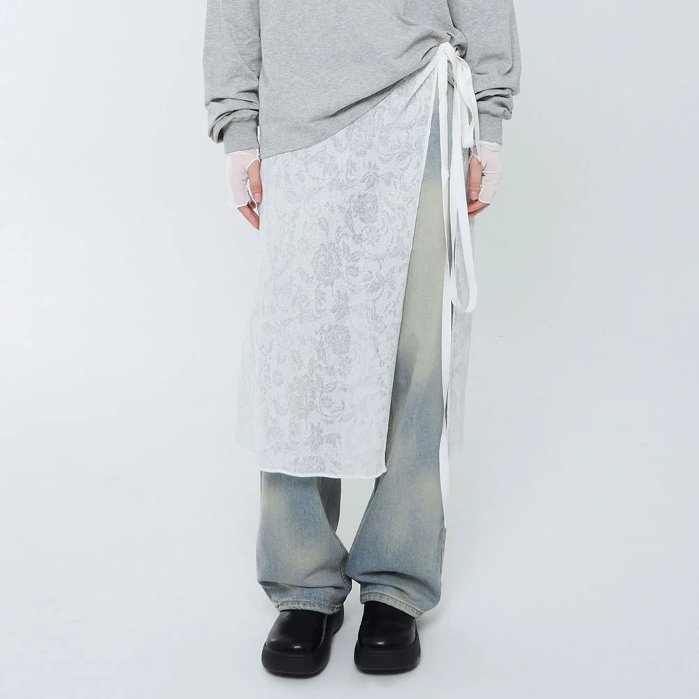 Chiffon See-Through Layered Long Wrap Skirt_White