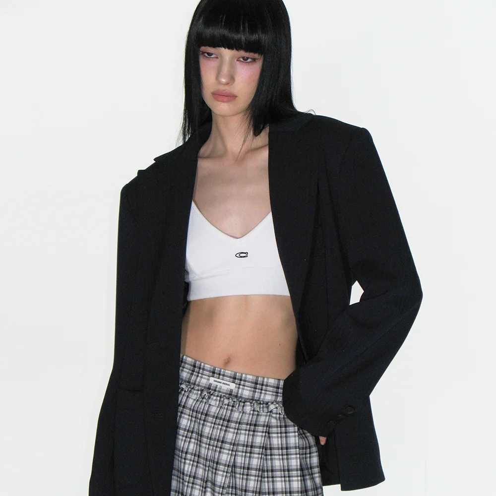 HERRINGBONE OVERSIZED BLAZER_NAVY