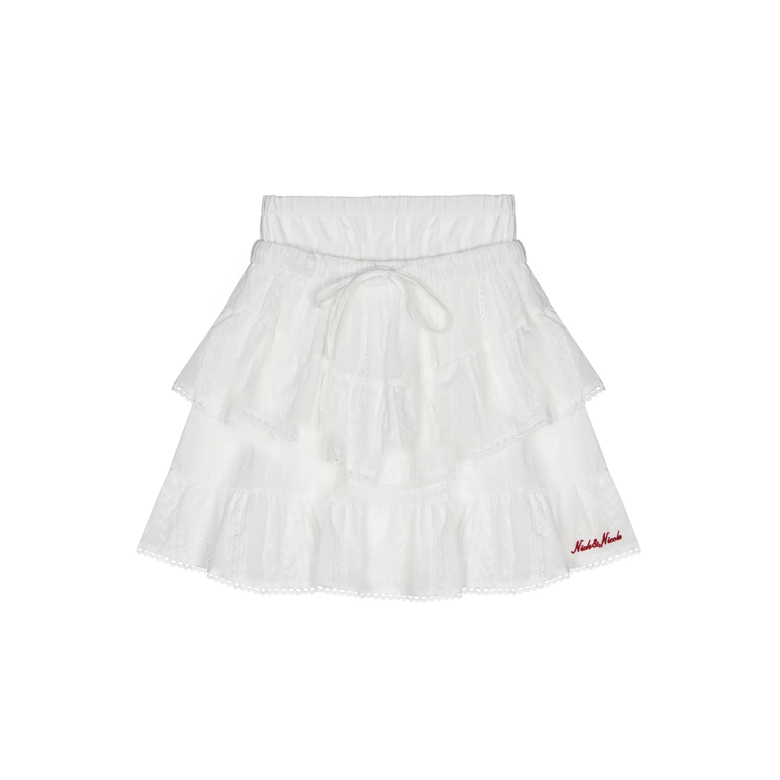 PUNCHING LACE RUFFLE MINI SKIRT_WHITE