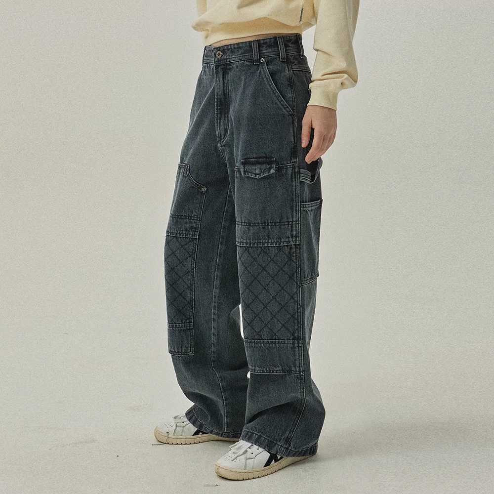 Paveon 7527 雙膝 工裝 寬鬆版型 Greyish Indigo 牛仔褲