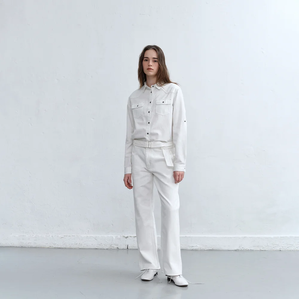 STITCHED BELT COTTON PANTS