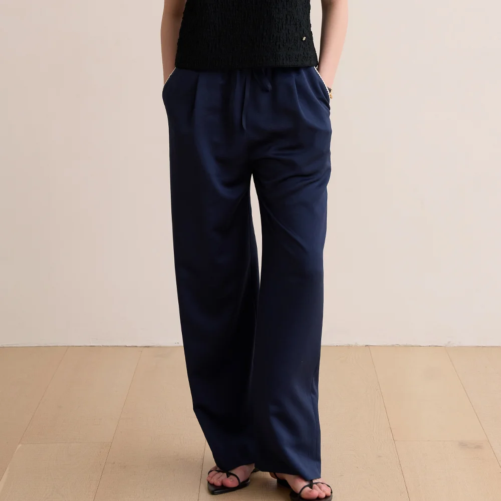 Satin banding pants - Navy