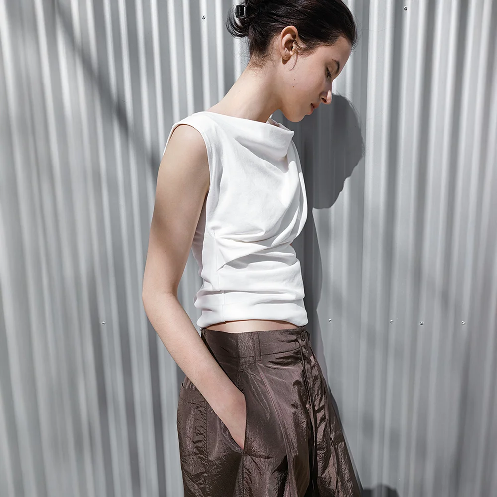 ONE SHOULDER DRAPE SLEEVELESS (T-7205)