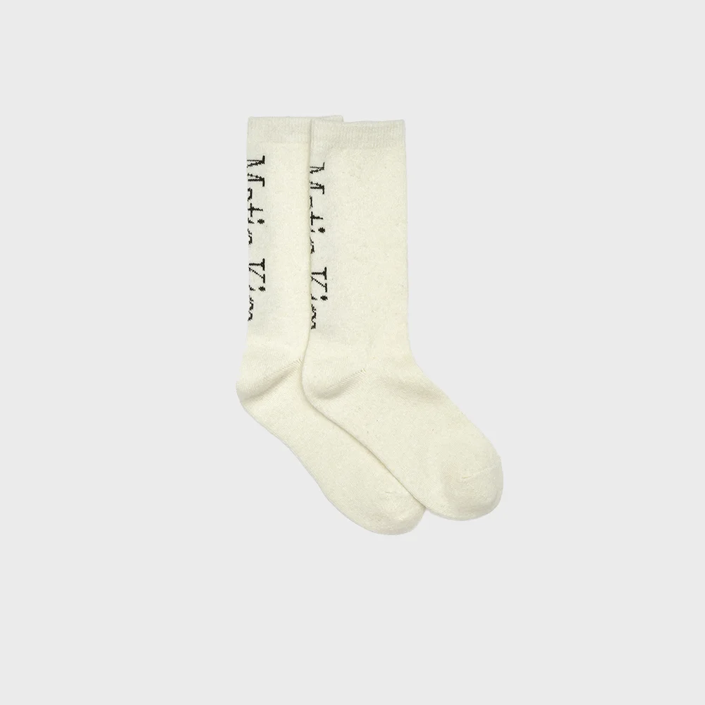 LOGO JACQUARD WOOL CREW SOCKS IN IVORY