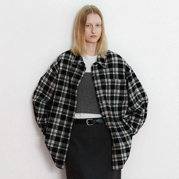 WOOL BLENDED OVERSIZED CHECK SHIRT(BL-4379)