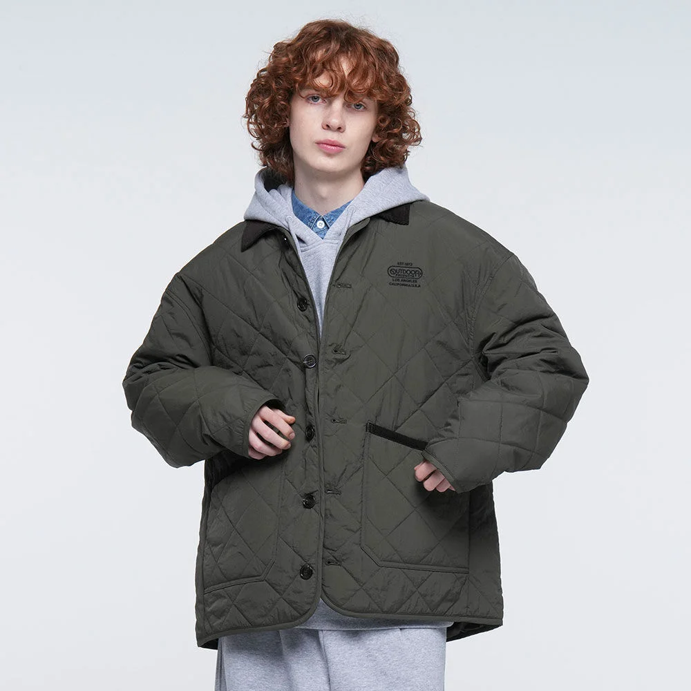 CORDUROY COLLAR QUILTED JACKET (DEEP GREEN)