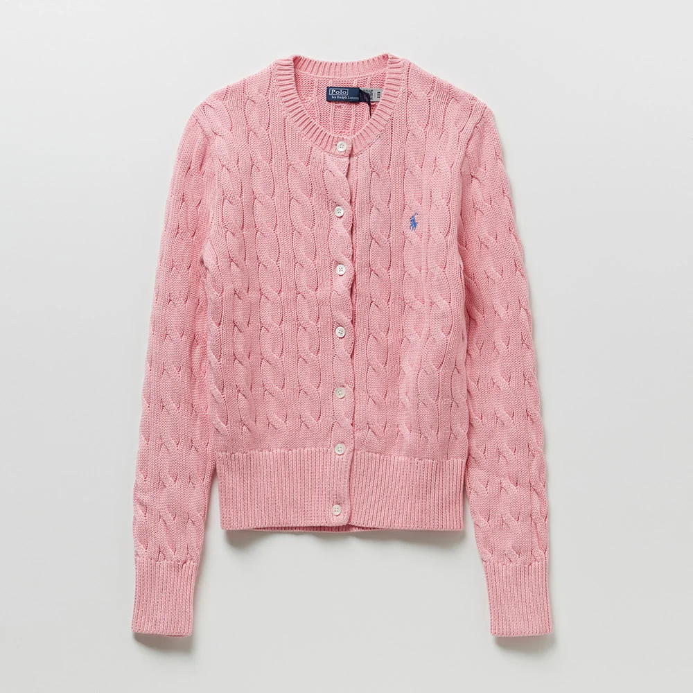 女裝 絞花 修身 圓領 開衫 (LIGHT PINK)