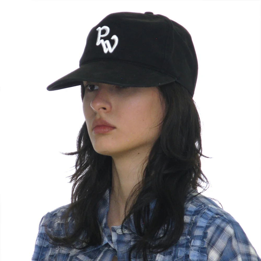 WASHED PW EMBROIDERED GRANDAD CAP_BLACK