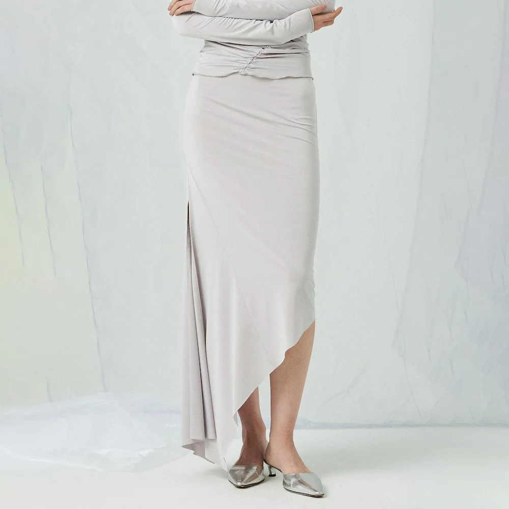 Light Jersey Unbalanced Long Skirt Silver (AG4727C022)