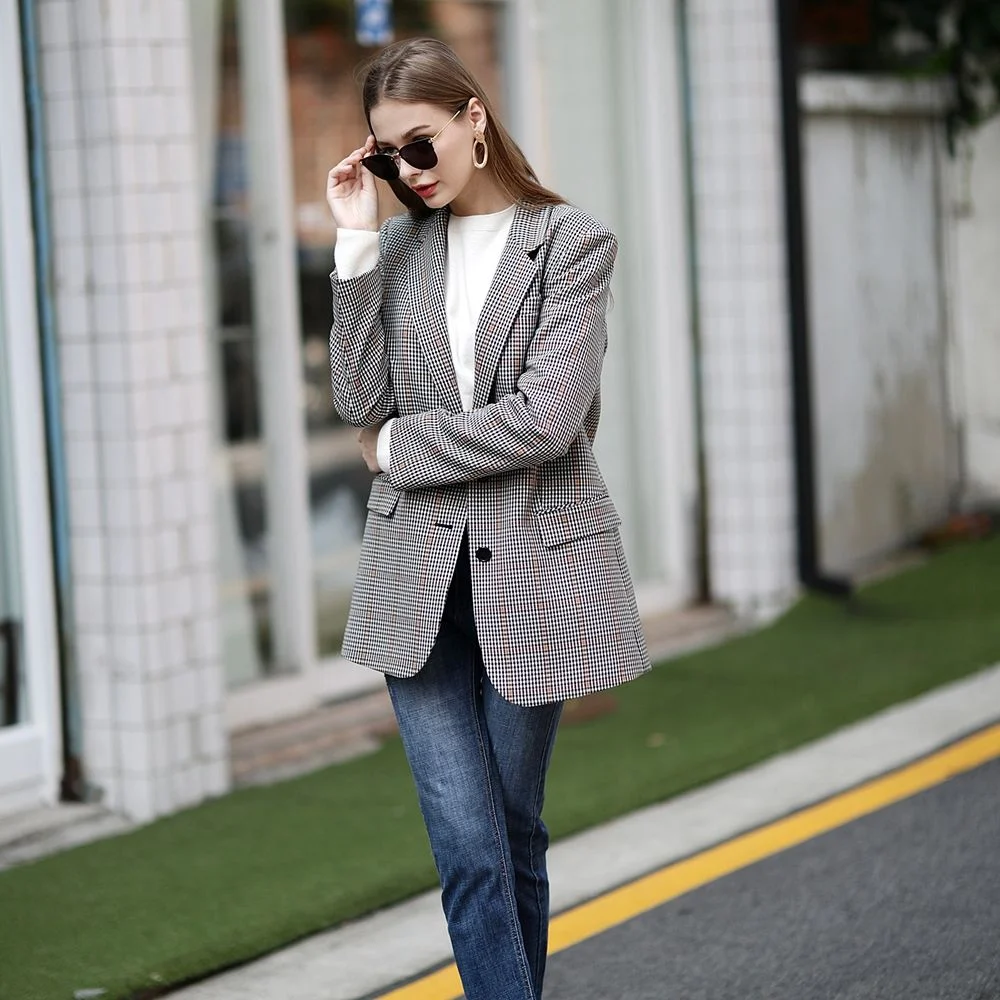 TWO-BUTTON CHECK JACKET BEIGE