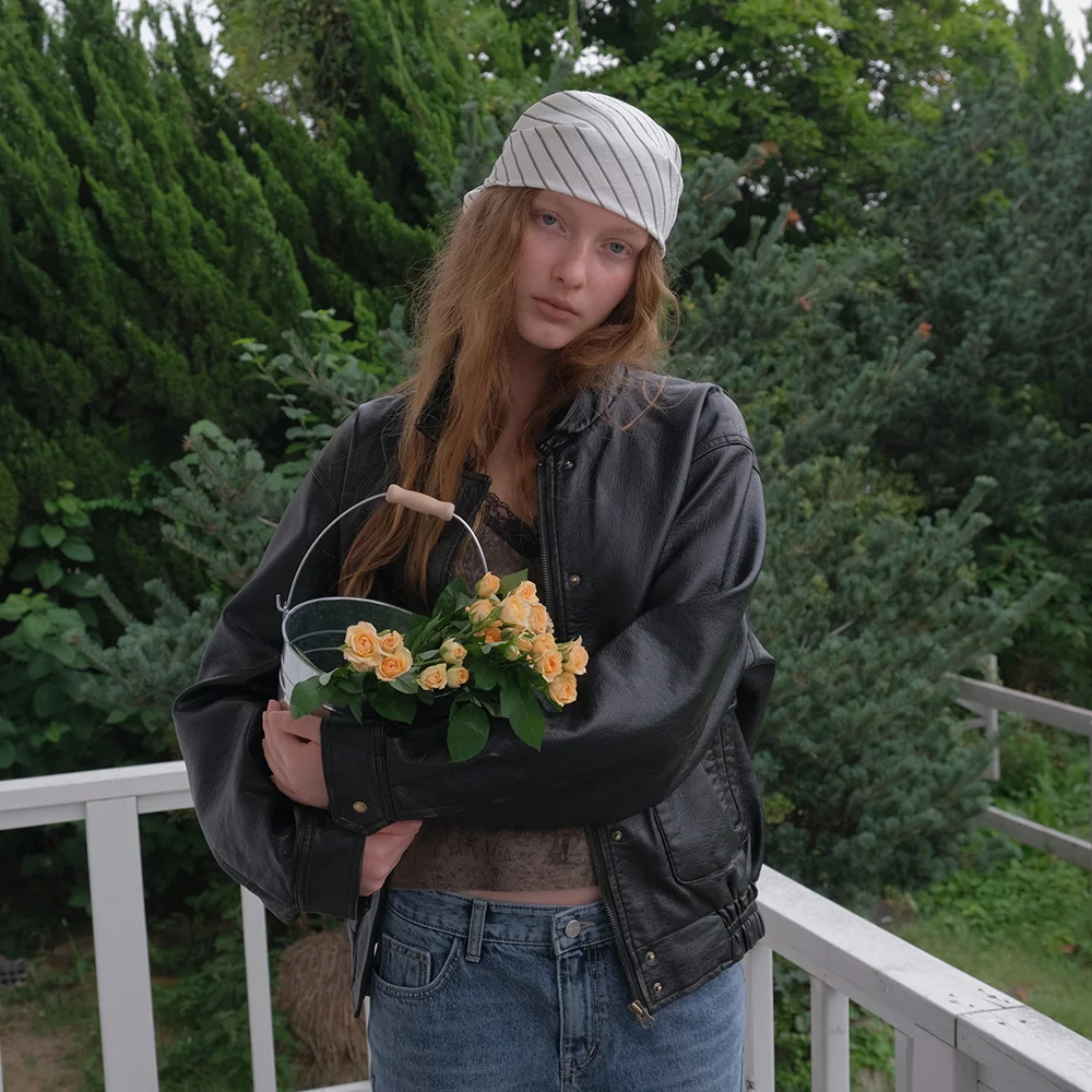 From Leather bomber Jacket - black
