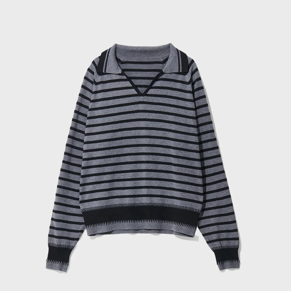 Stripe Collar Knit Charcoal