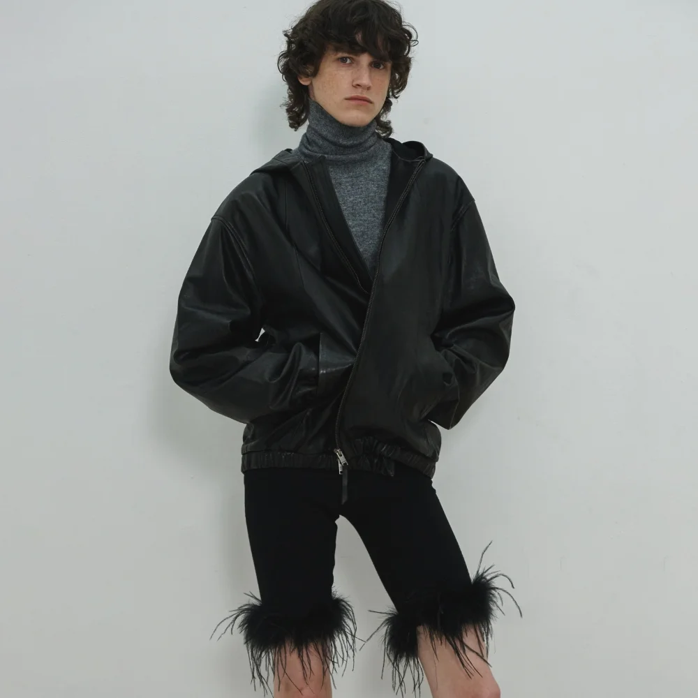 MJ S2 Ostrich Hair Biker Pants / Black