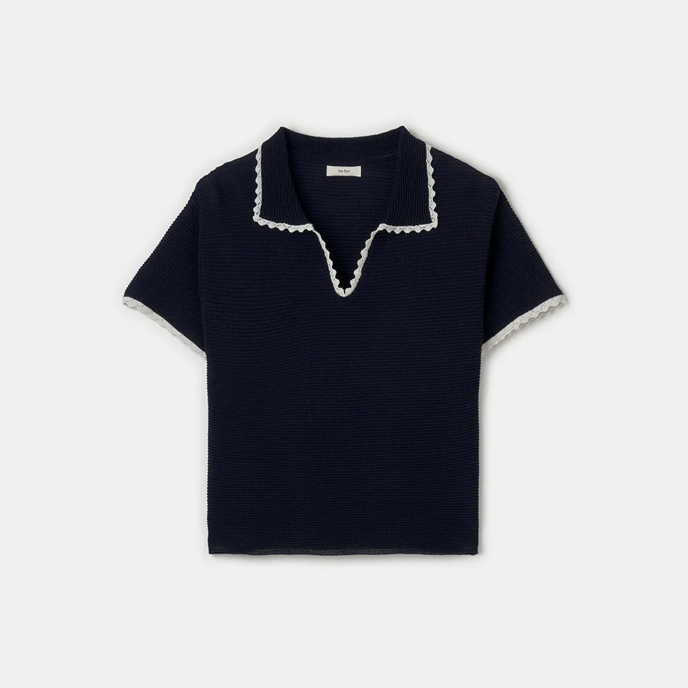 Open Collar Knit(Navy)