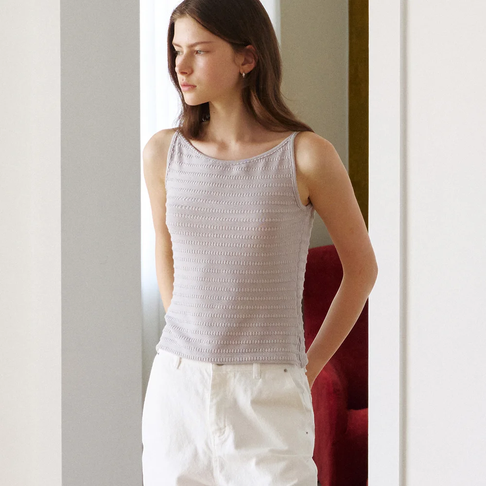 boat-neck sleeveless T-shirt (pale grey) orc 6042