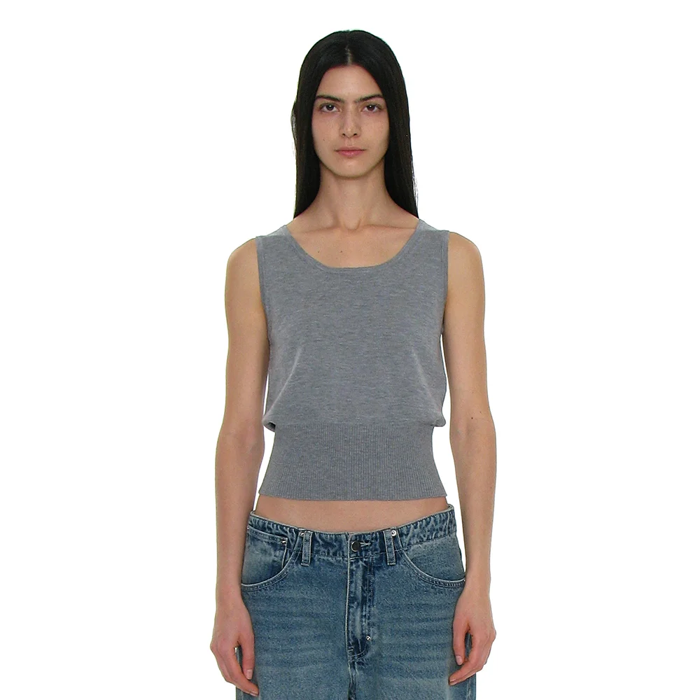 PWC 2WAY BUTTON UP WIDE RIB SLEEVELESS_MELANGE