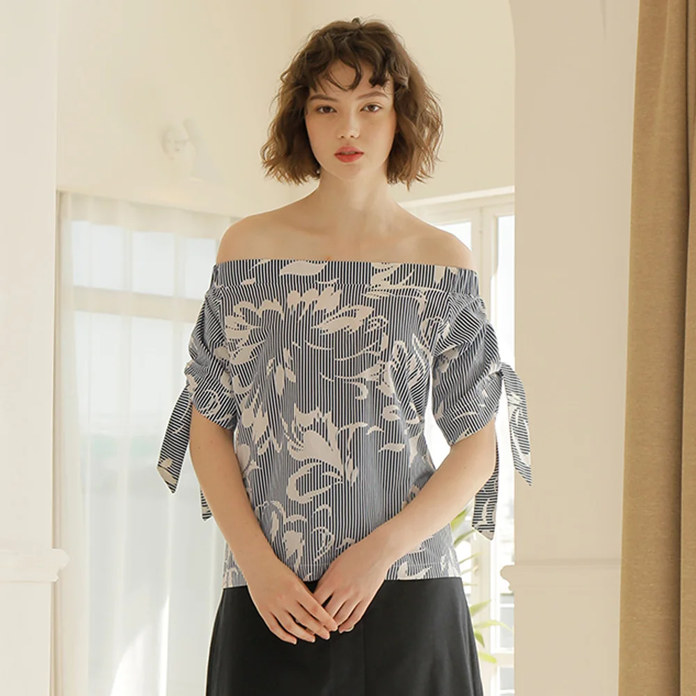 TIED SLEEVE OFFSHOULDER BLOUSE_NAVY