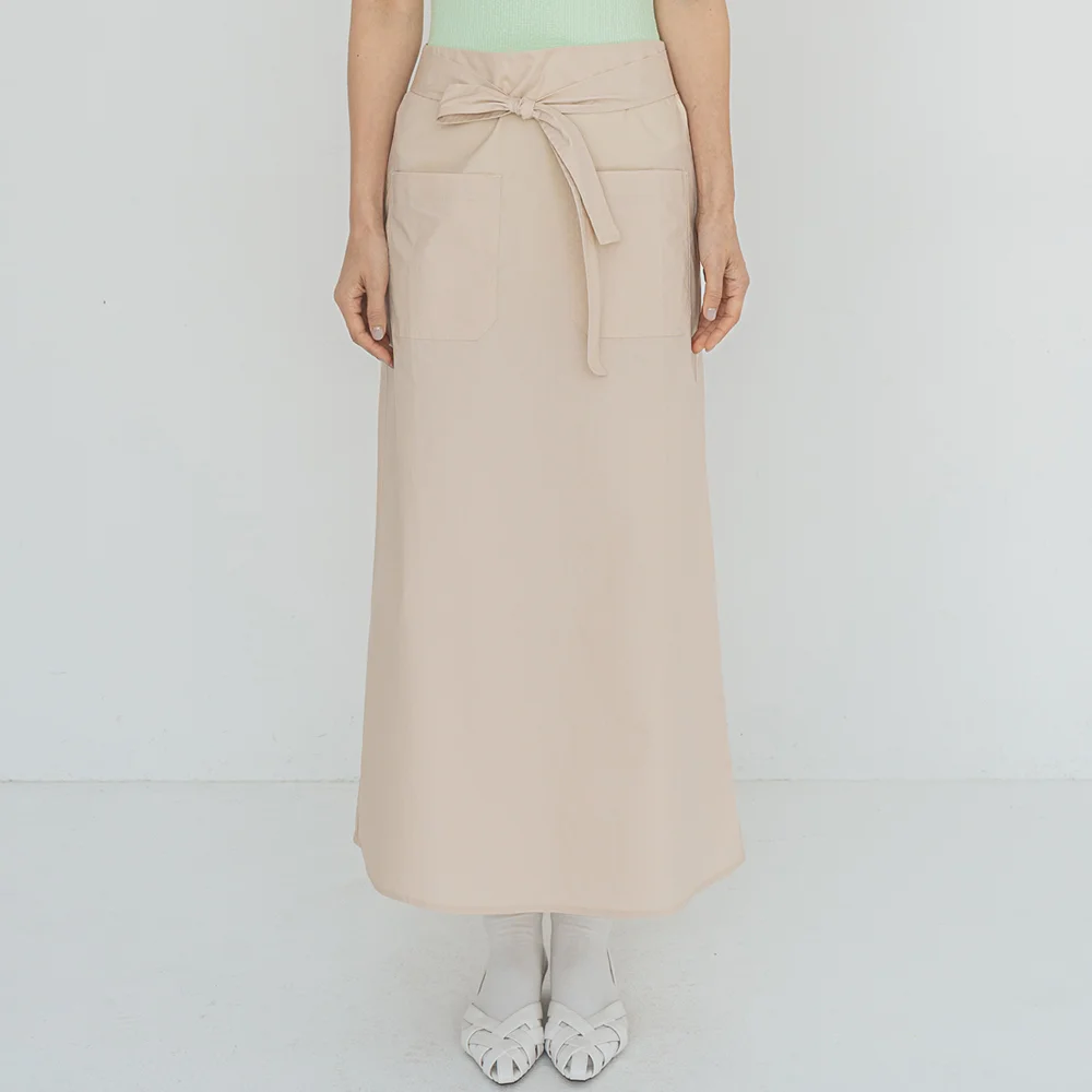 Waist Ribbon Beige Long Skirt