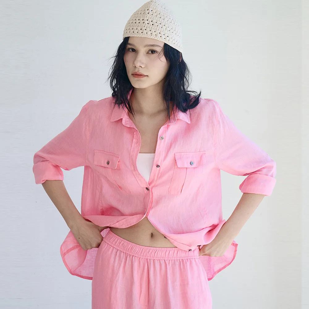 Linen Lounge Pocket Shirt_Pink
