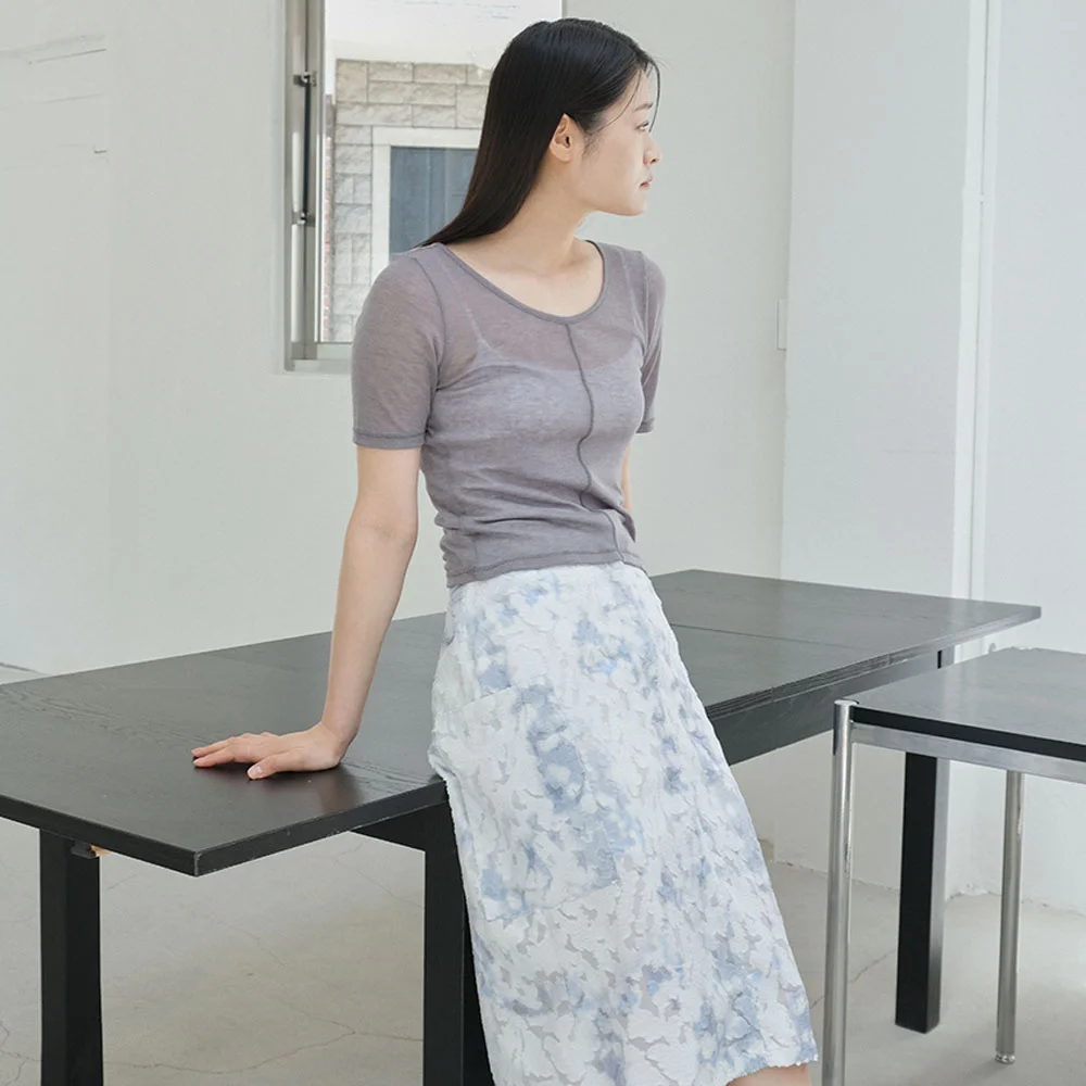 Shimmer texture midi skirt - Blue