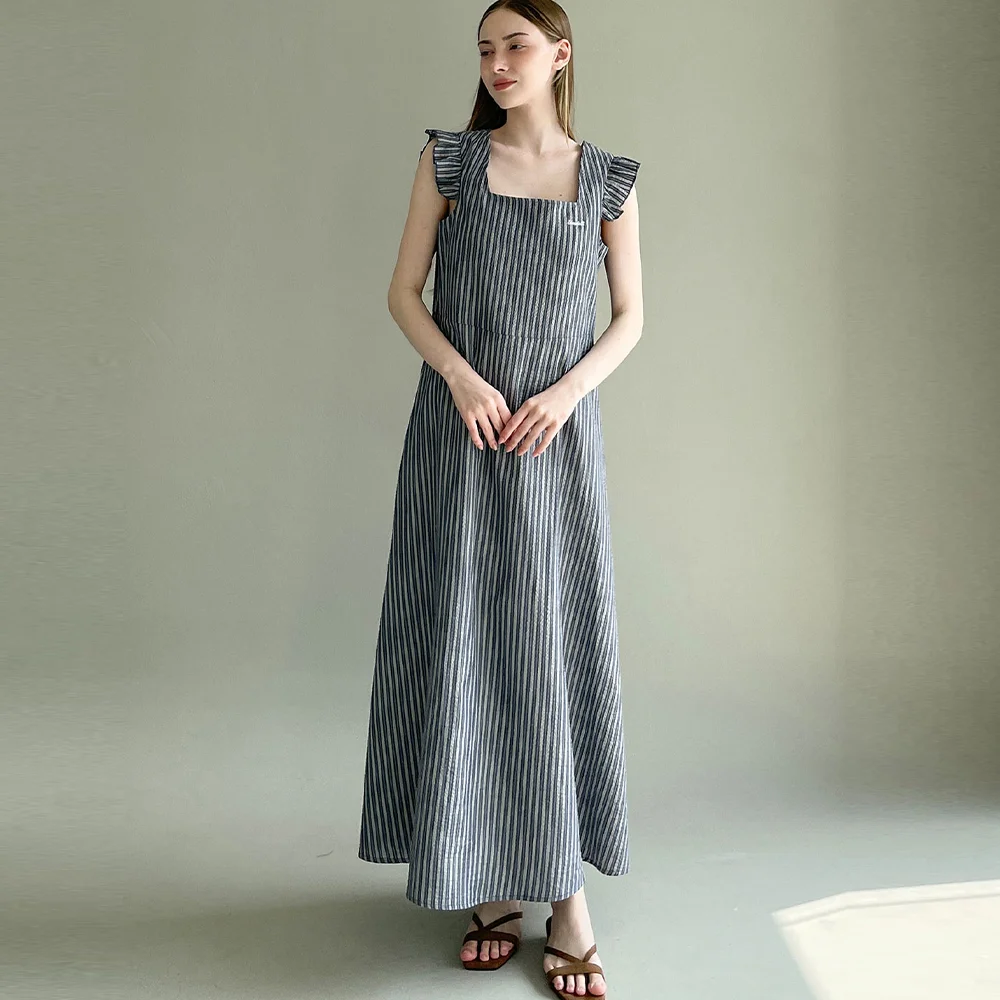 Stripe ruffle dress - Navy