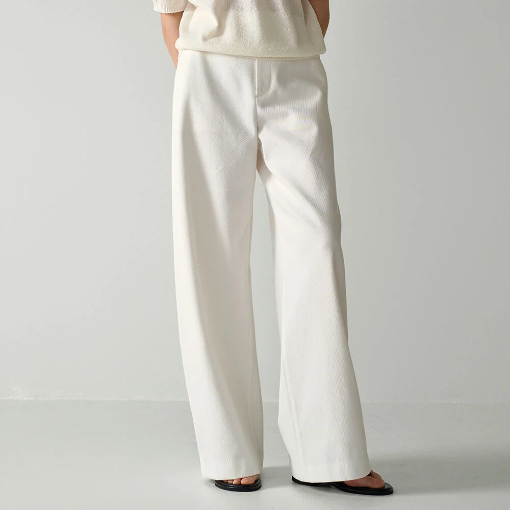 休閒 純棉 斜紋 褲子_off white