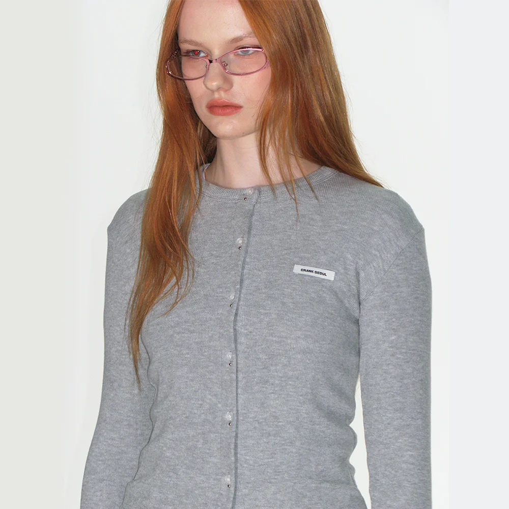 KNIT STUD BUTTON CARDIGAN_GREY