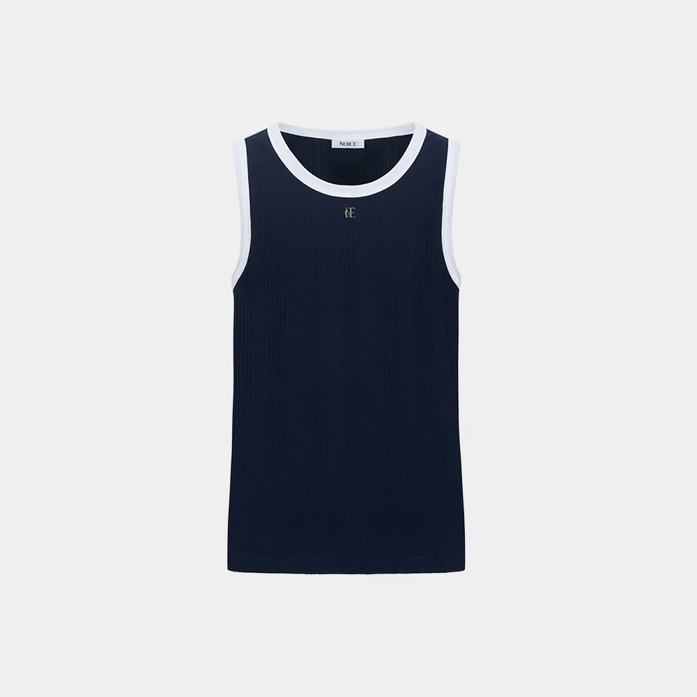 COTTON RIBBED RINGER SLEEVELESS TOP - NAVY