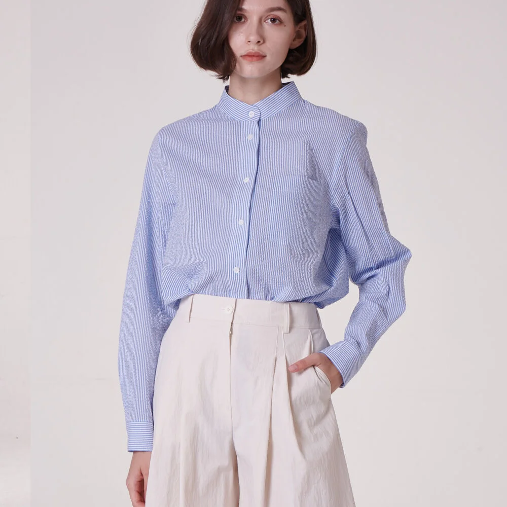 seersucker shirt -blue-