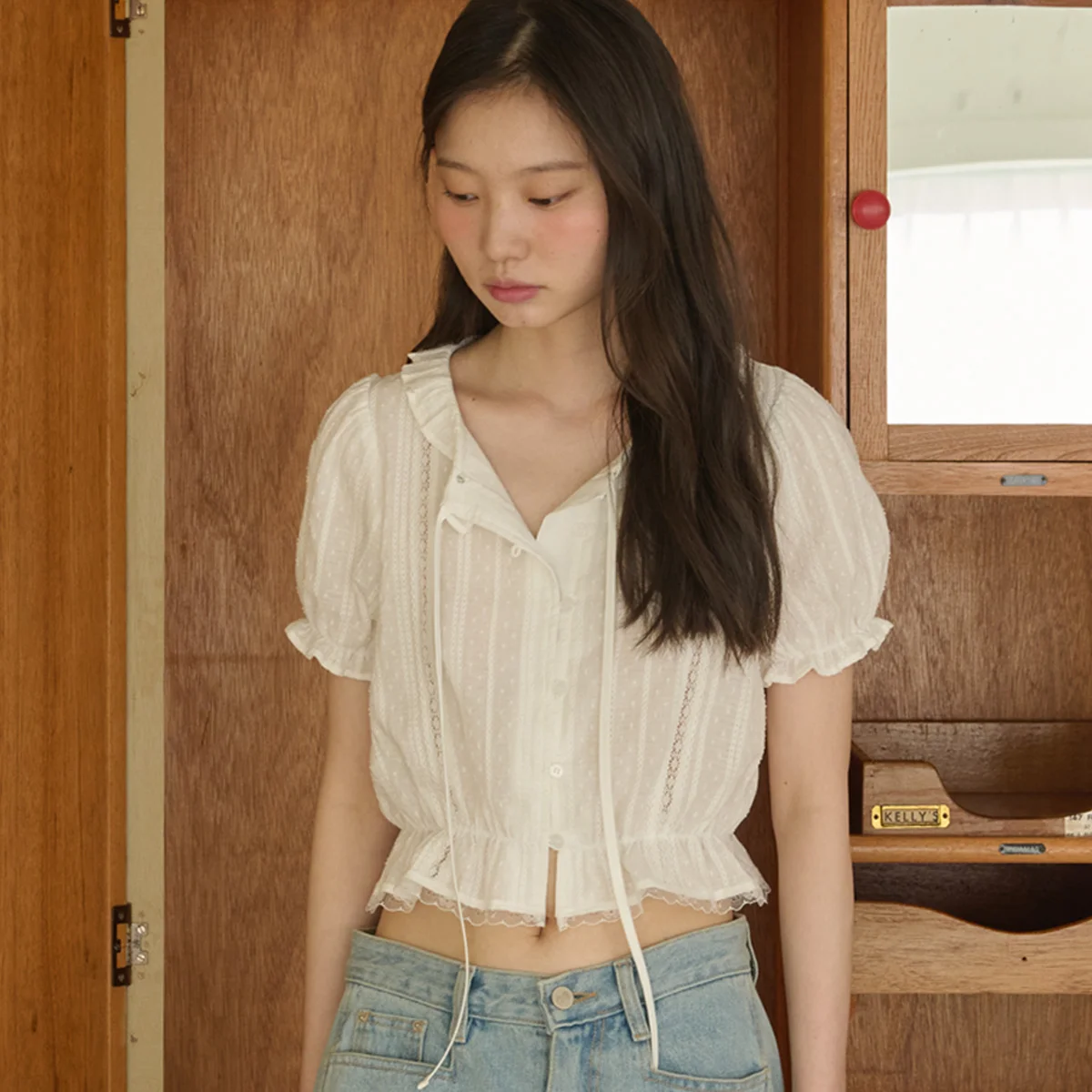 Lace Cotton Embroidery Cropped Blouse