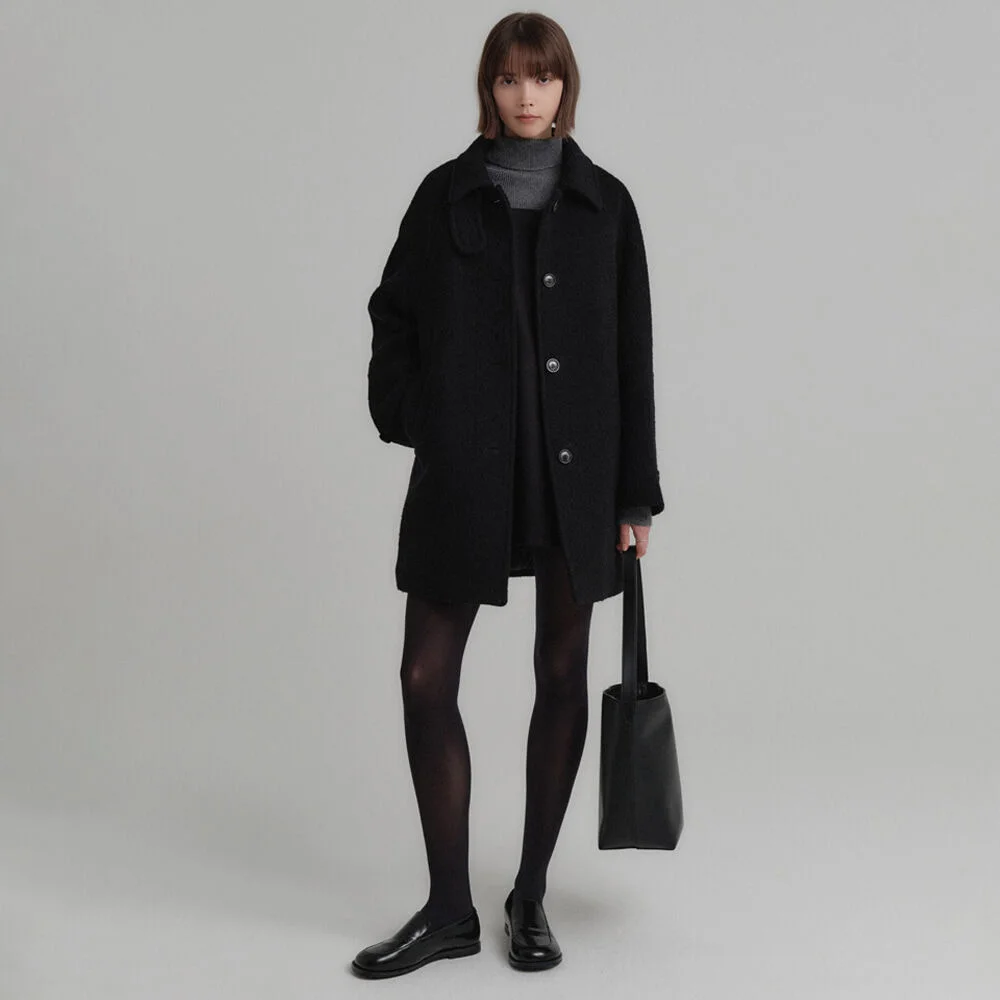Hailey 羊毛 圈圈紗 半 大褸_黑色 / HAILY WOOL BOUCLE HALF COAT_BLACK