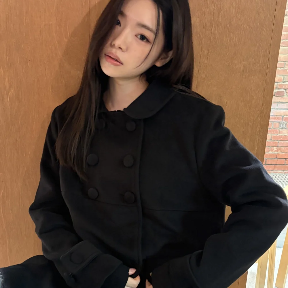 Double Button Midi Coat Black
