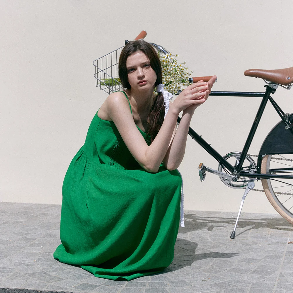 PINTUCK SLEEVELESS DRESS (forest green)