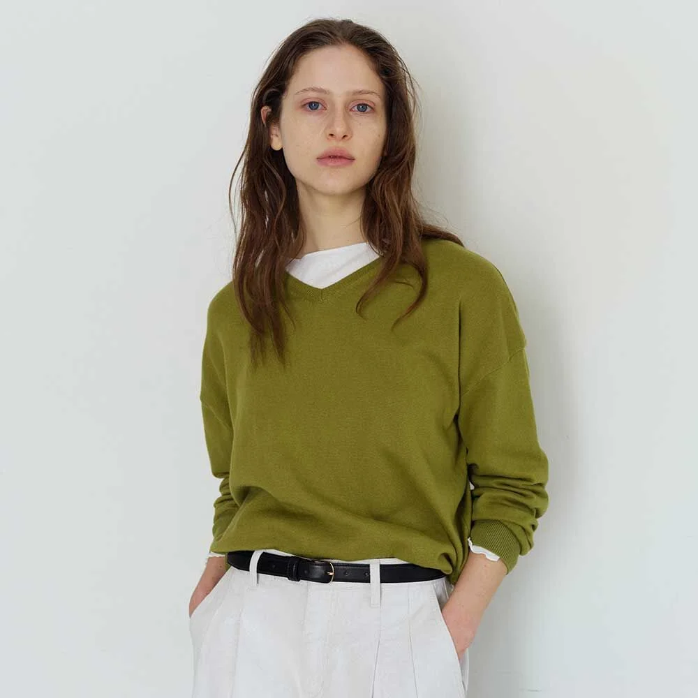 Classic V-neck Knit(Olive)