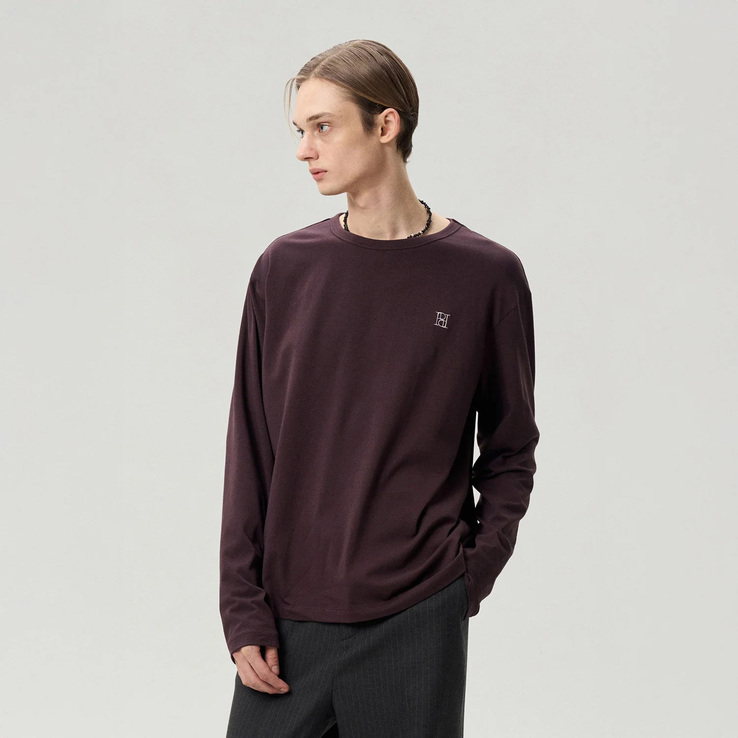 LOGO EMBROIDERED JERSEY TOP WINE